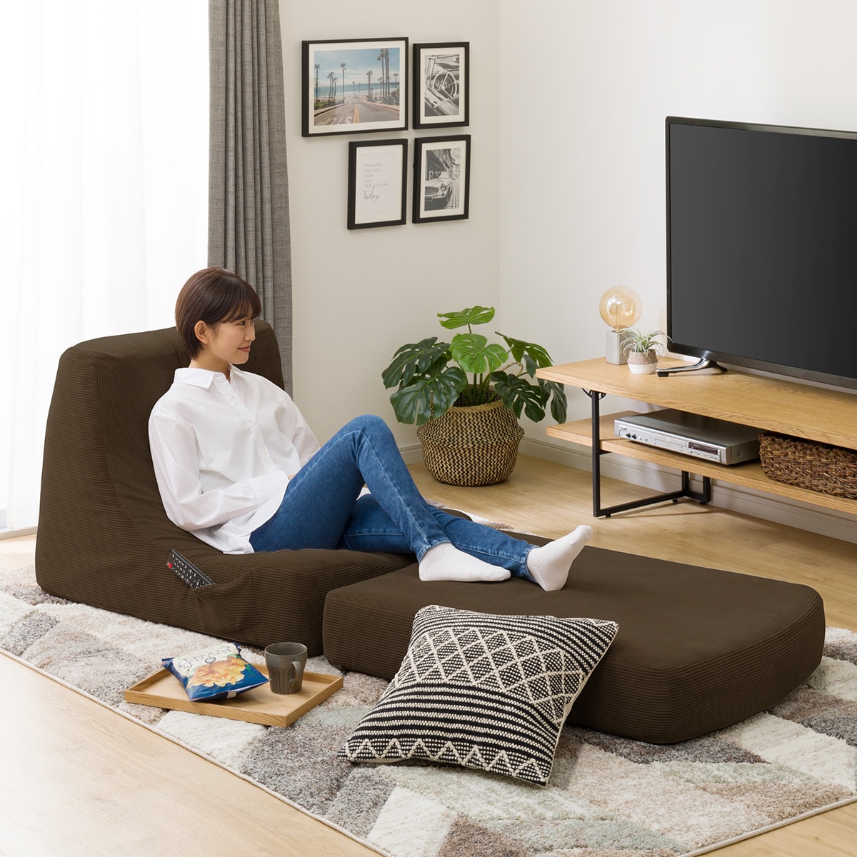 積み重ねできるリラックスソファ　コーデュロイ （DGY） 　メーカー直送・