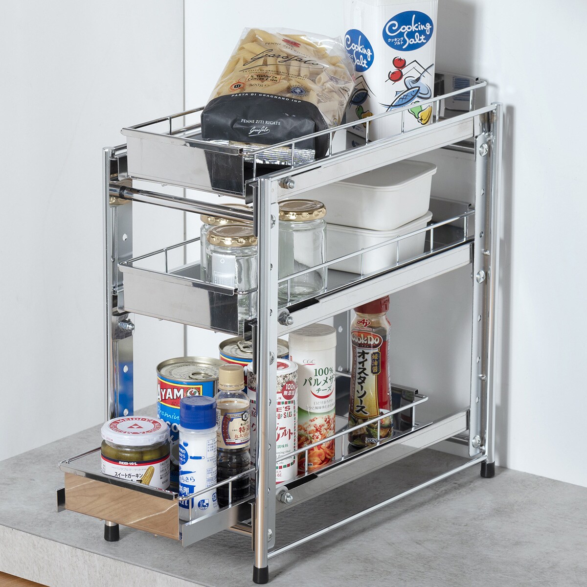 ステンレス棚シンク下収納ラック（3段）　　メーカー直送・