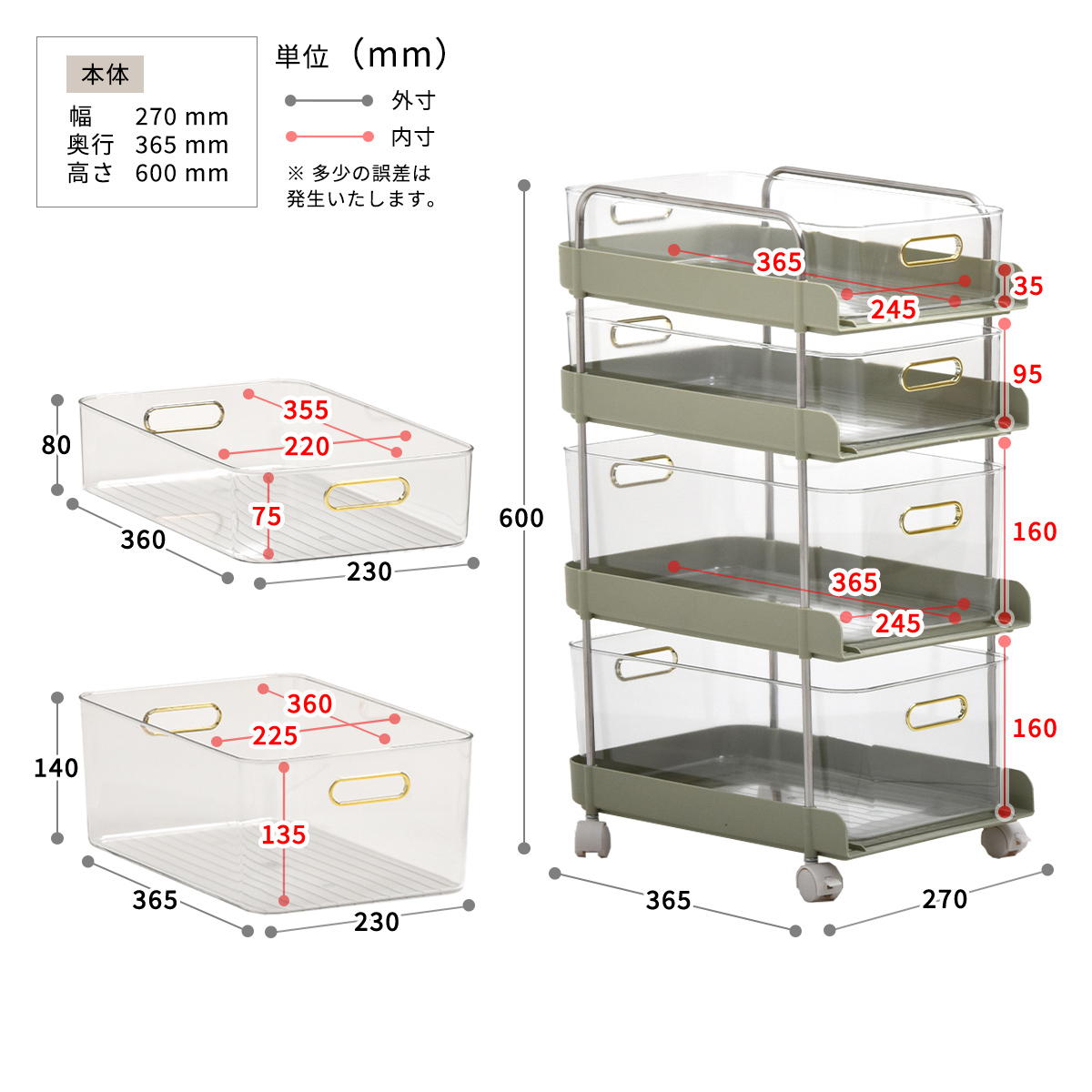 スリムワゴン（4段 ホワイト） ニトリ　メーカー直送・送料無料 3