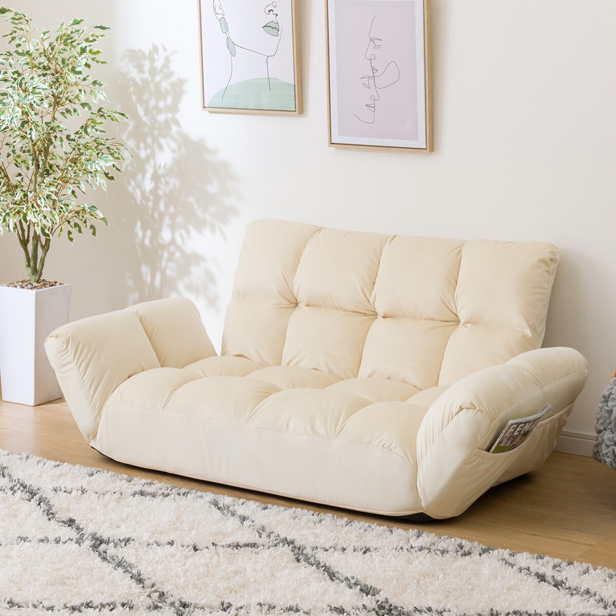 カジュアルソファ(ポケット ベロア) ベージュ グレー グリーン ローズ