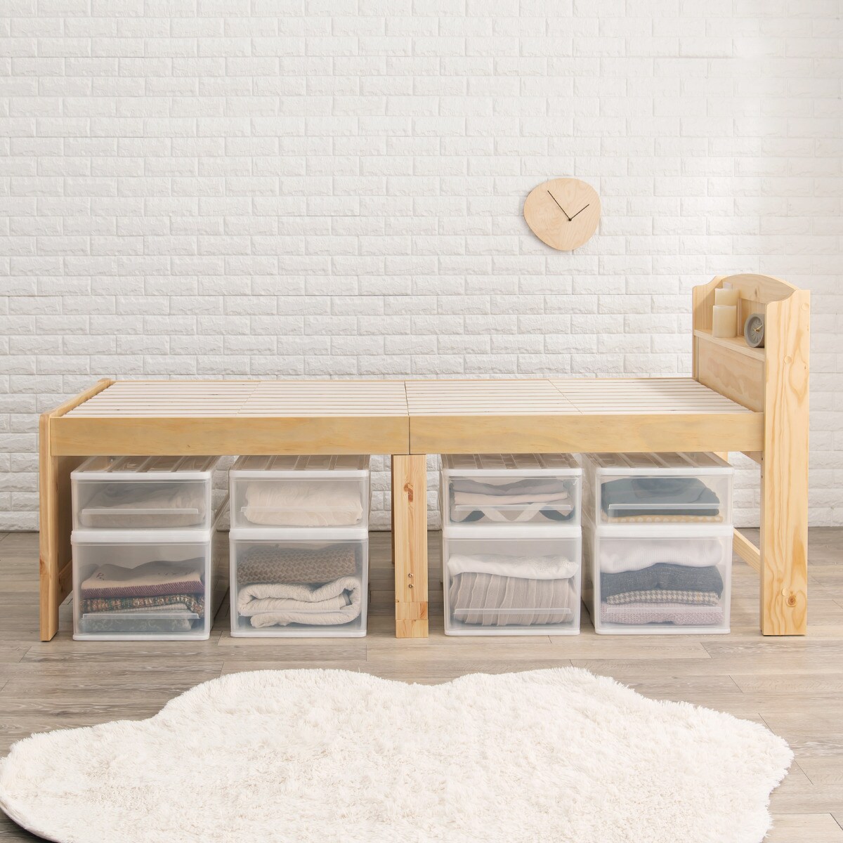 宮付き天然木すのこベッド (ハイタイプ S NA)  【・メーカー直送品】 【1年保証】