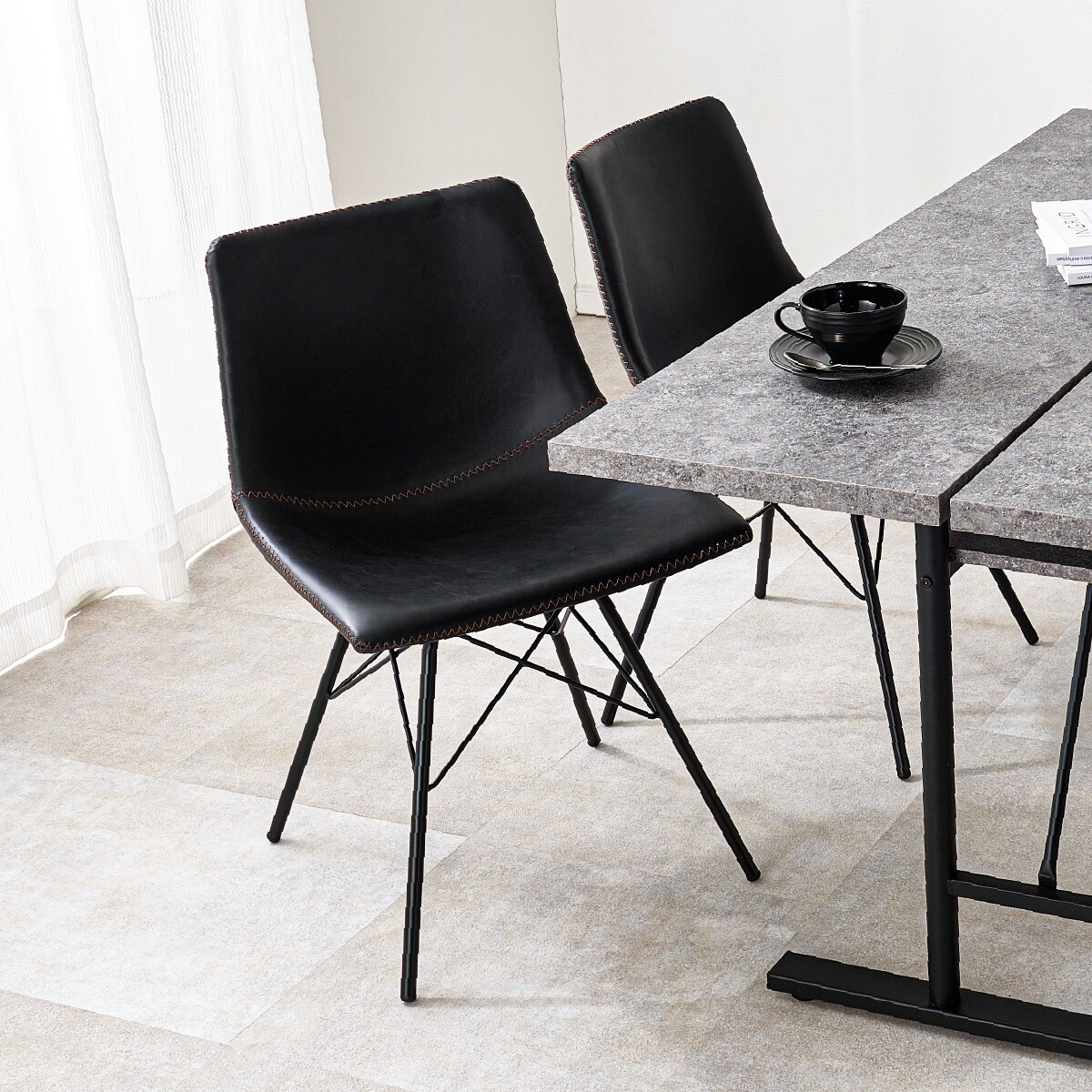 ビンテージ風ダイニングチェア　2脚セット（BK） 　メーカー直送・