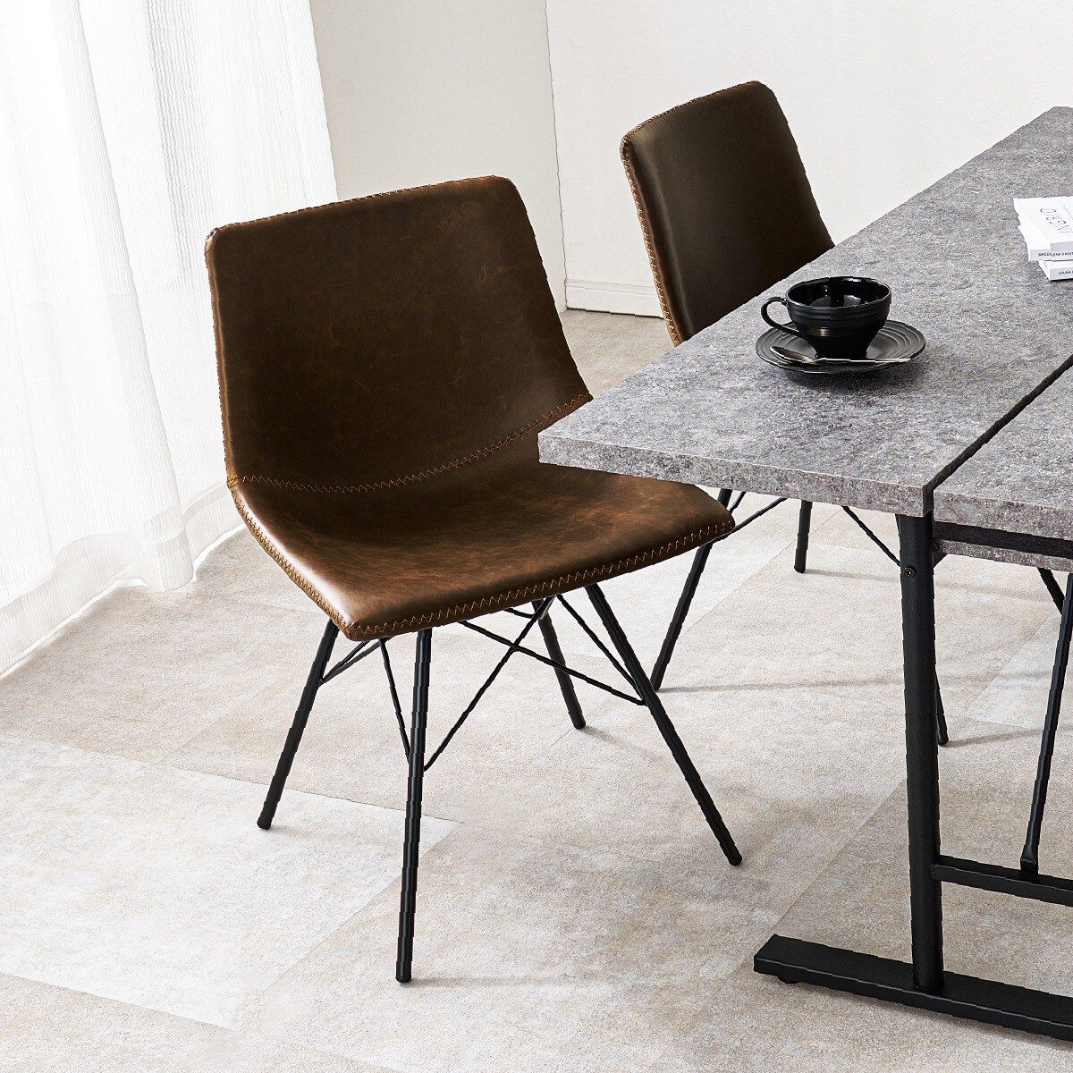 ビンテージ風ダイニングチェア　2脚セット（DBR） 　メーカー直送・