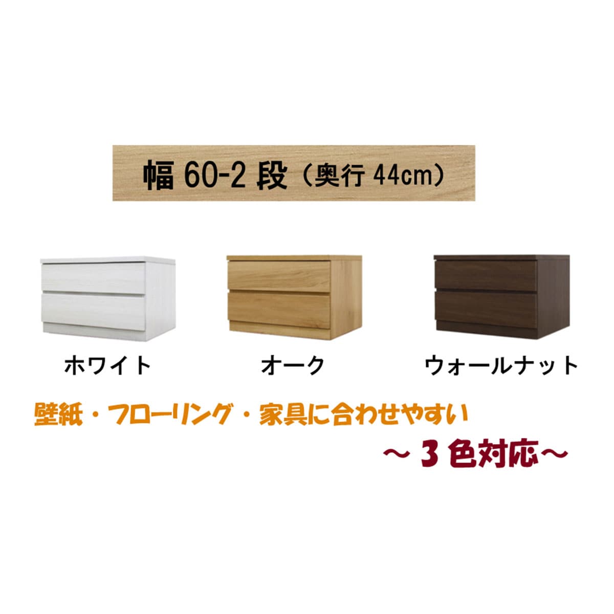 選べるチェスト60　2段　奥行44　ホワイト  【配送員設置】 【5年保証】