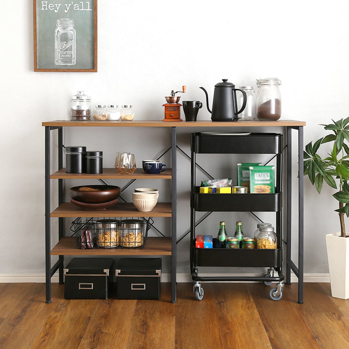 ヴィンテージごみ箱上キッチンカウンター （幅120cm）  【メーカー直送・】