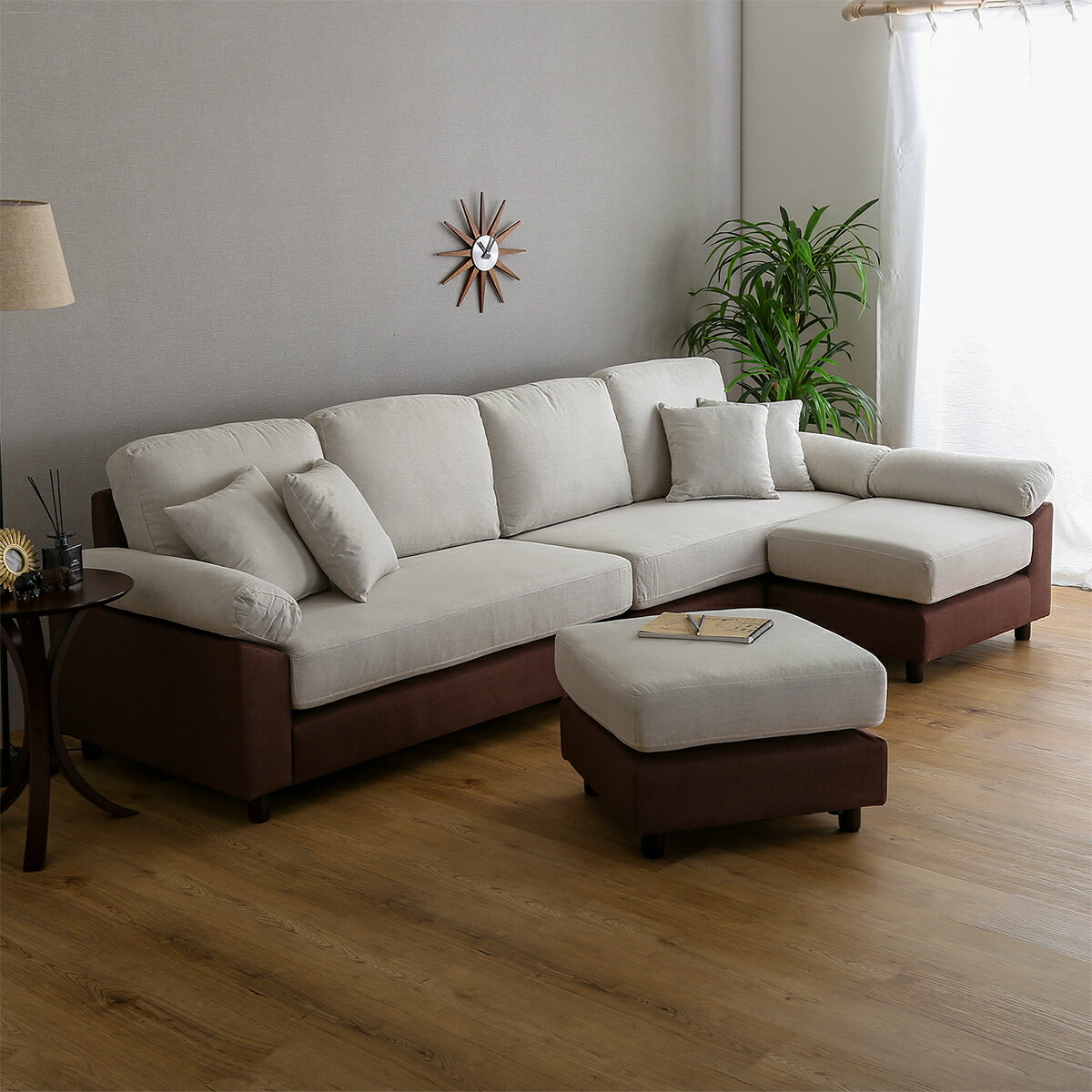 布張りツートン6人掛けコーナーカウチソファ　　 【配送員設置商品】