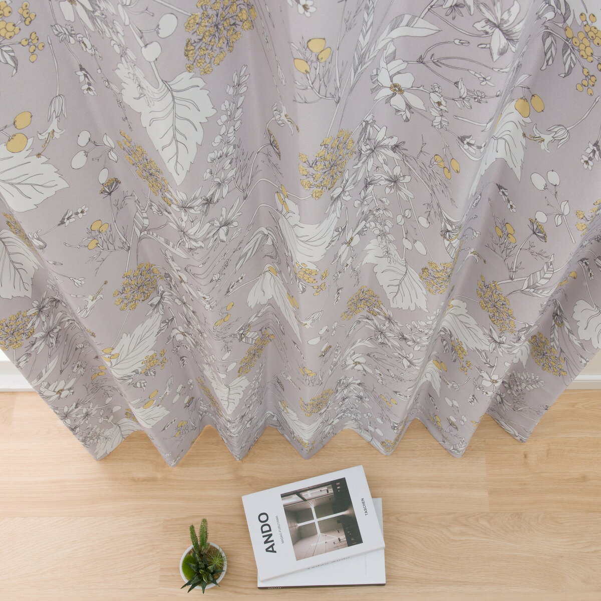 遮熱・遮光ドレープカーテン(リーフGY) 　 デコホーム