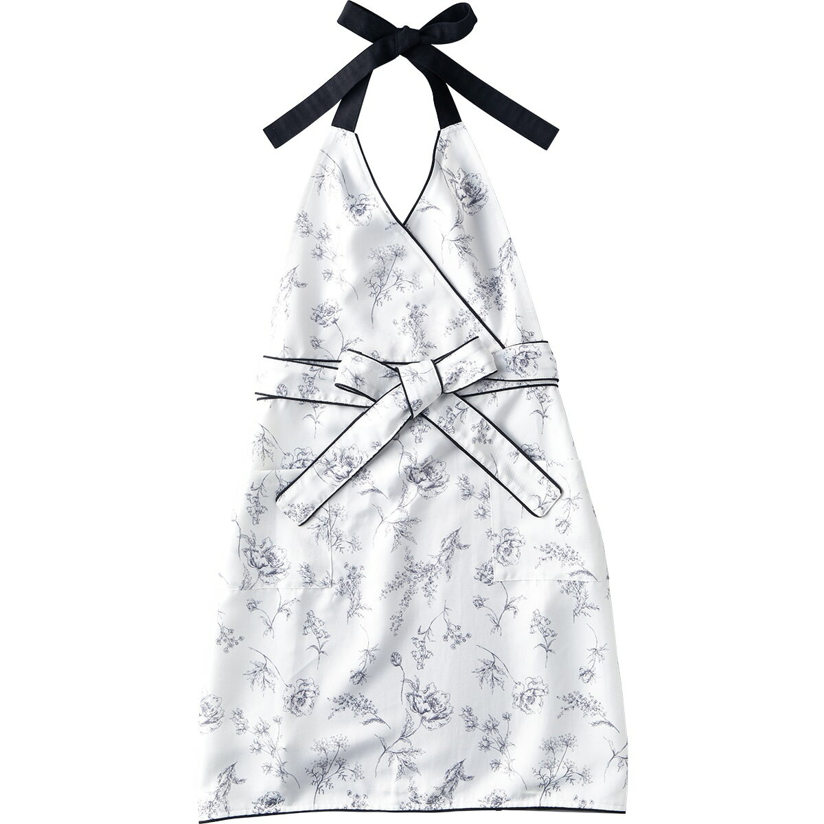 エプロン(BW花ラインアート柄)  デコホーム