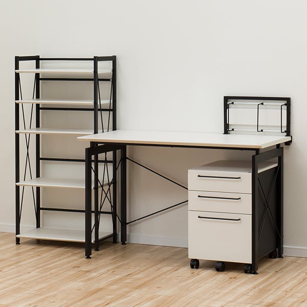 [幅120cm]デスクワゴンシェルフセット (サーヤ)