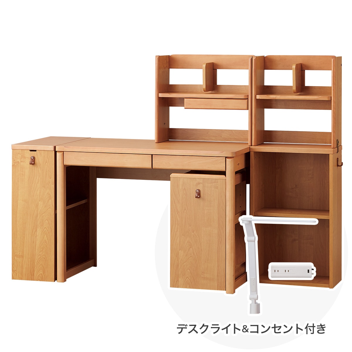 ニトリの【広島・山口・九州専用商品】[幅100cm] くみあわせデスク (メルシーSTK ホワイト色ライト+コンセントBOX付きLBR)  【配送員設置】 【【デスク】5年【ライト+コンセントボックス】1年保証】(子供用インテリア)