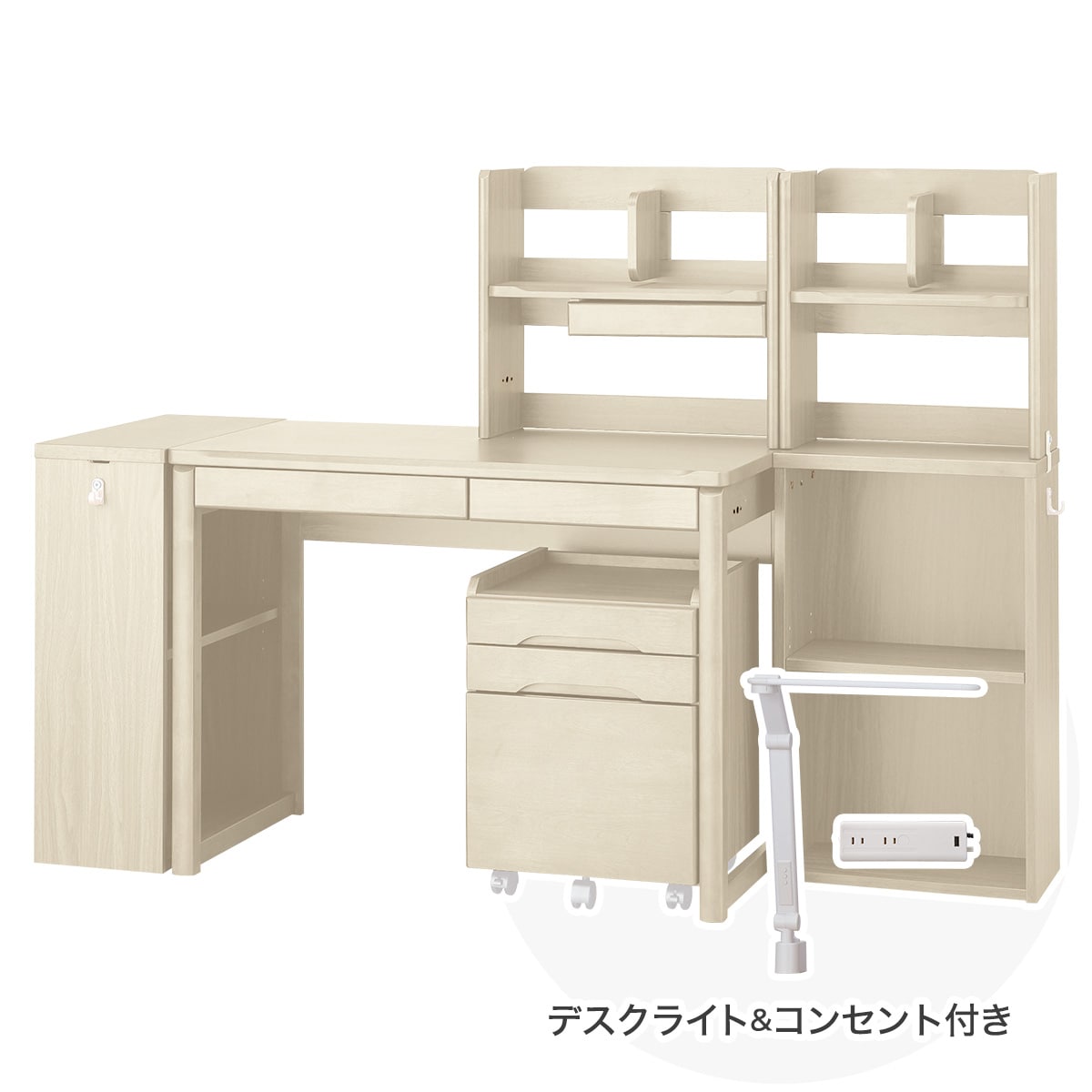 ニトリの【広島・山口・九州専用商品】[幅100cm] くみあわせデスク (メルシーTK ホワイト色ライト+コンセントBOX付きWW)  【配送員設置】 【【デスク】5年【ライト+コンセントボックス】1年保証】(子供用インテリア)