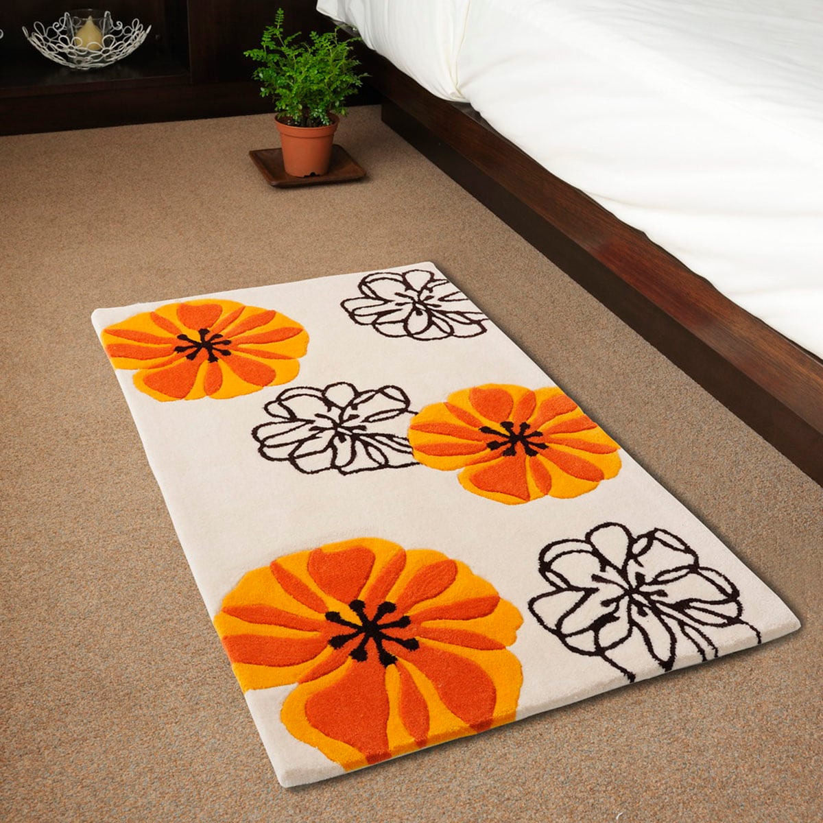 丈夫で洗える花柄フロアマット （マリア） 　メーカー直送・