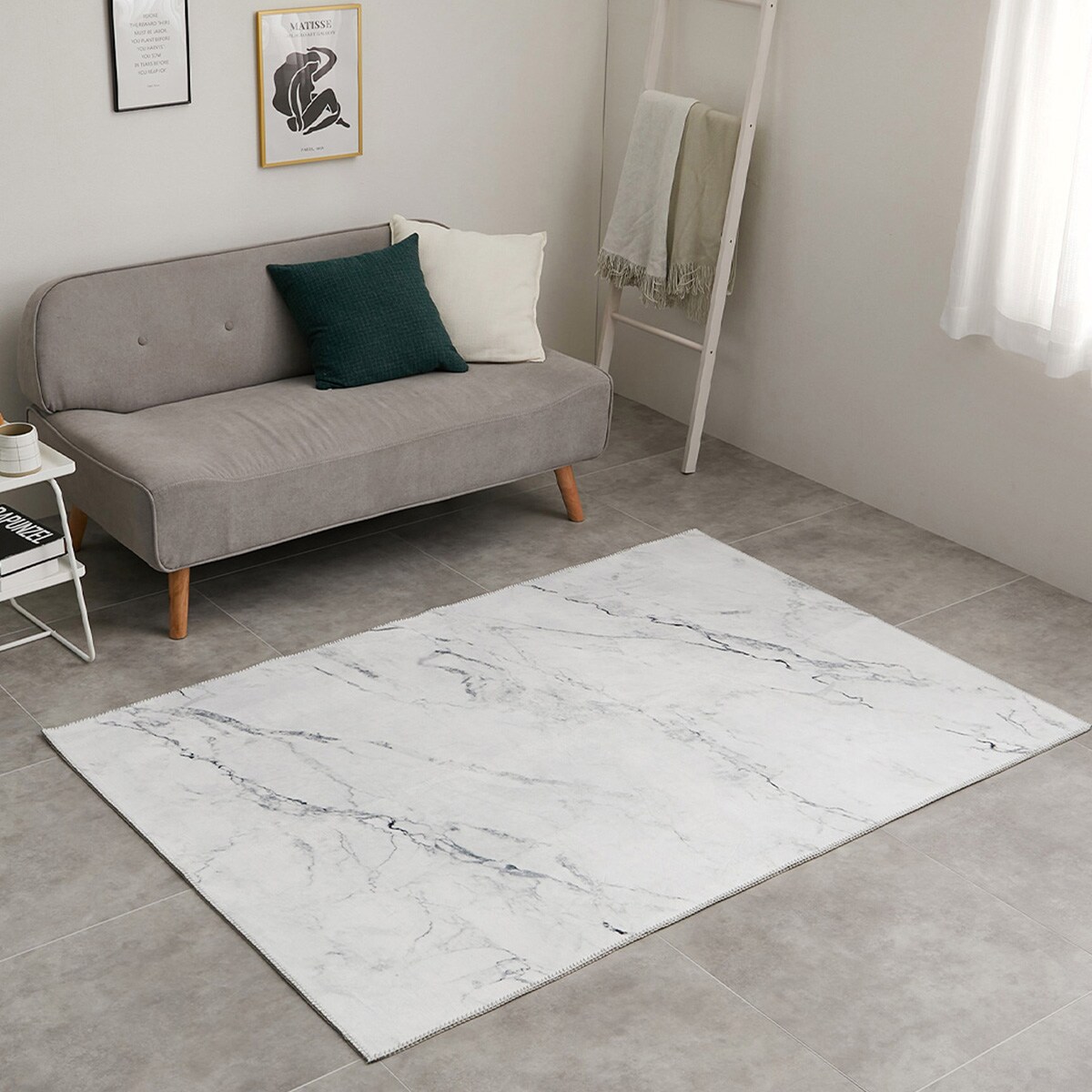 大理石柄の洗える起毛プリントラグ　　メーカー直送・