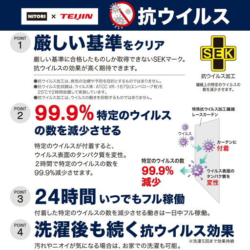 遮熱・遮像・採光・抗ウイルスレースカーテン(エコナチュレブロック100X198X2)