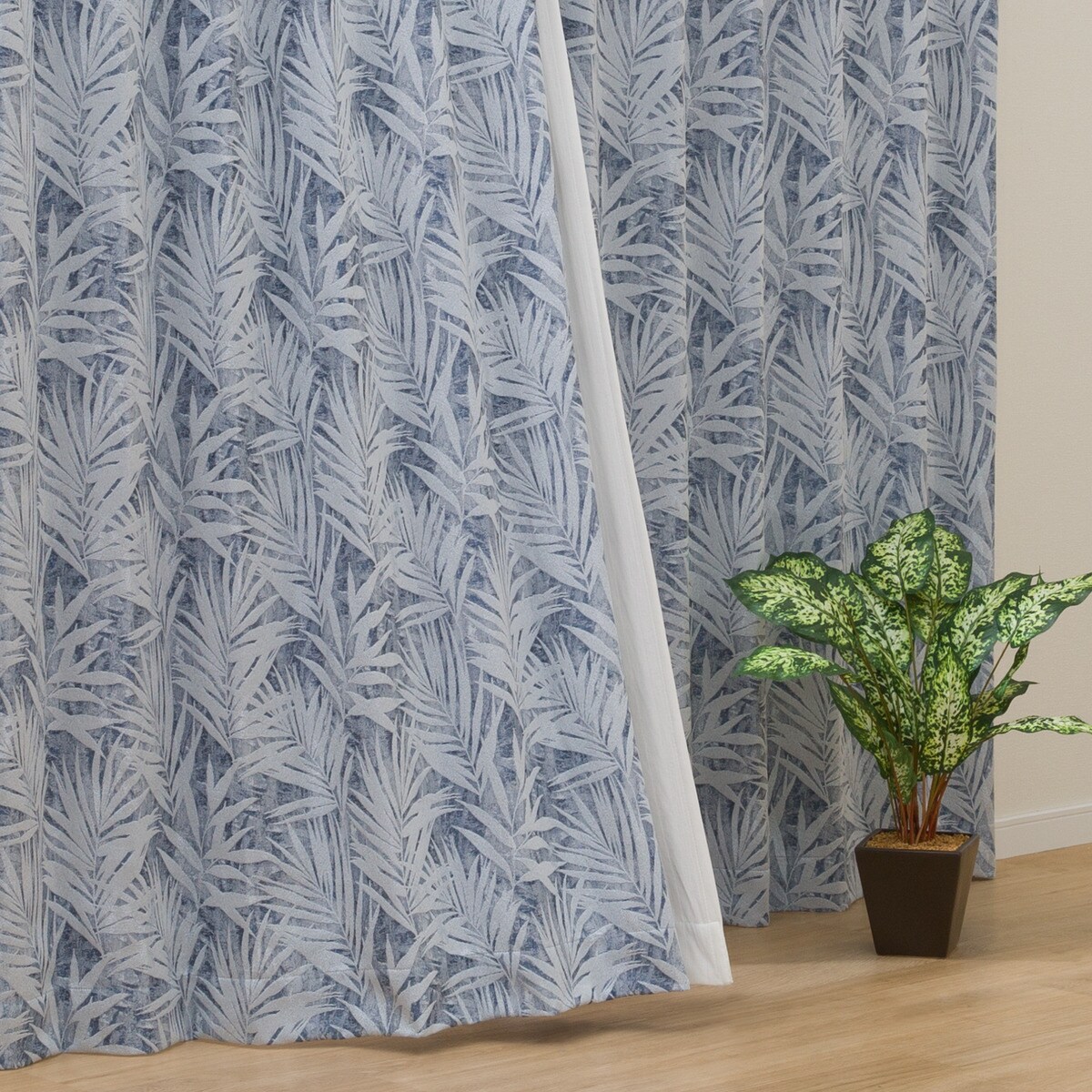 裏地付き 遮光2級・遮熱カーテン(RK007 ブルー・ベージュ）ジャカードカーテン