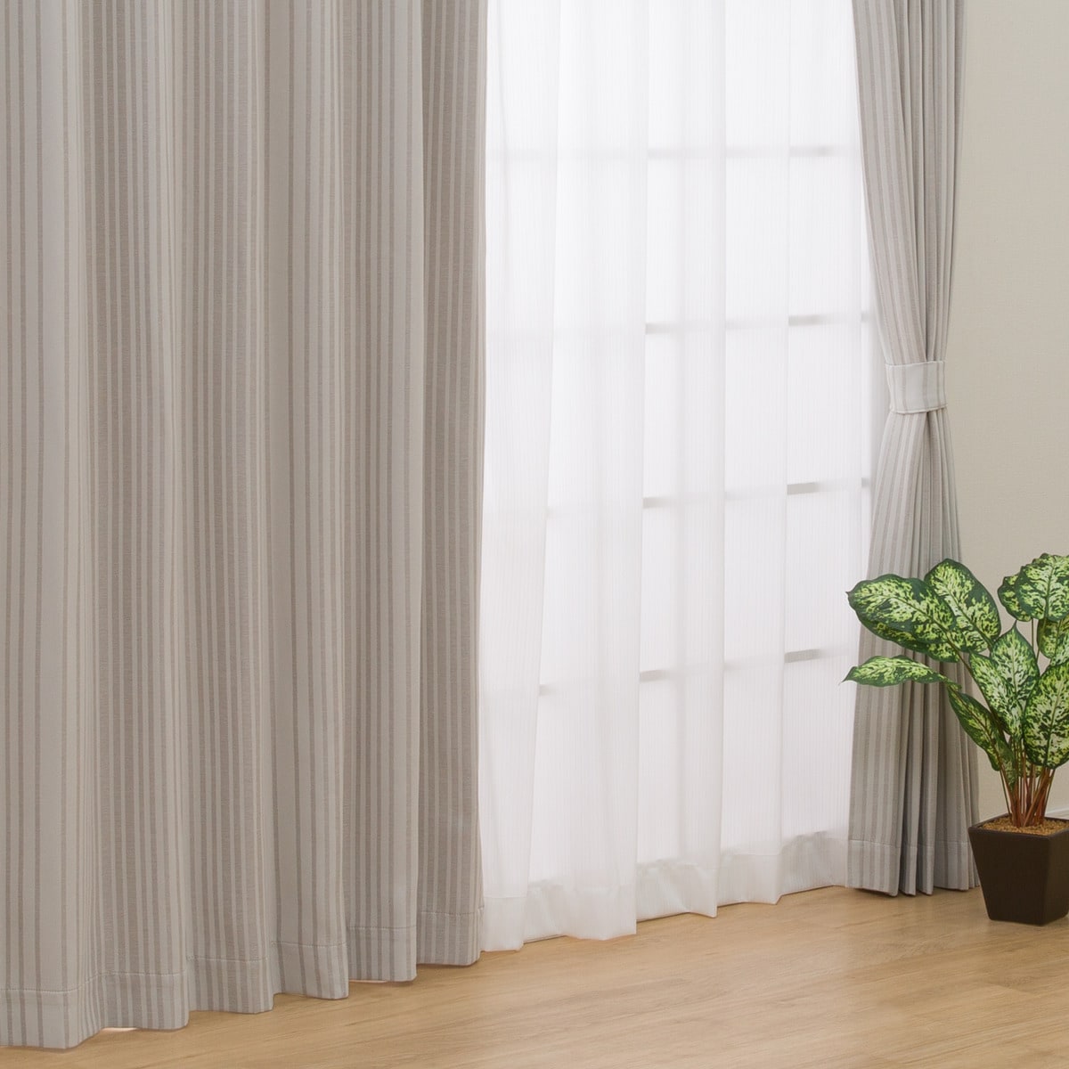 遮光2級・遮熱カーテン＆遮熱・ミラーレース4枚セット（Nナーシャ2 アイボリー）