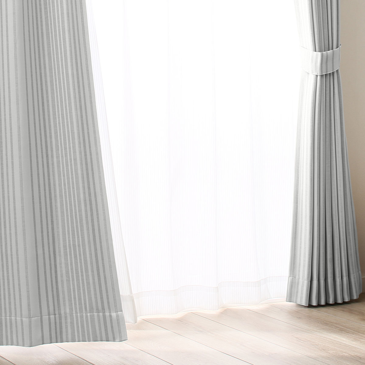 遮光2級・遮熱カーテン＆遮熱・ミラーレース4枚セット（Nナーシャ グレー）