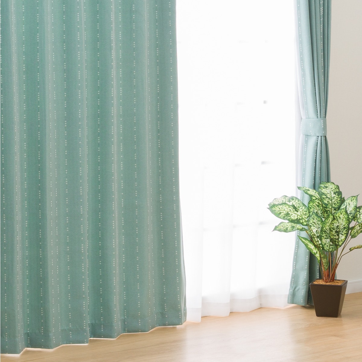 遮光2級・遮熱カーテン＆遮熱・遮像レース4枚セット (RP003) グリーン