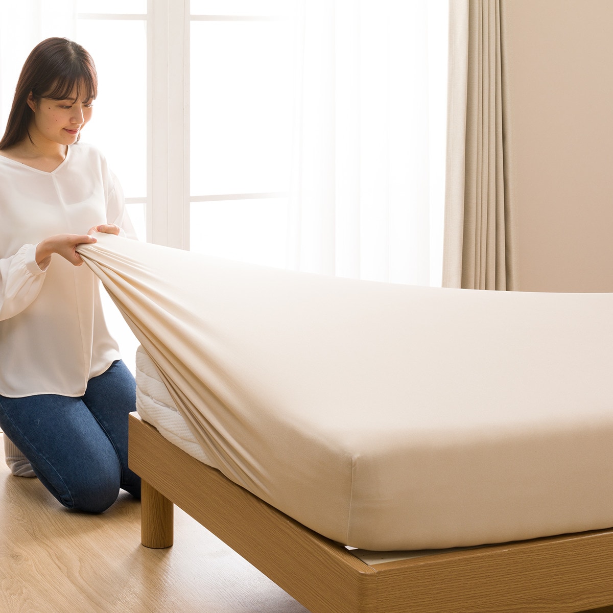 たて・よこストレッチ　Nフィットシーツ　セミダブル−ダブル用(イブBE SD-D)   【1年保証】