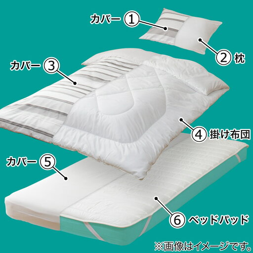 すぐに使える寝具6点セット ベッド用　シングル(BD/GY S)   【1年保証】