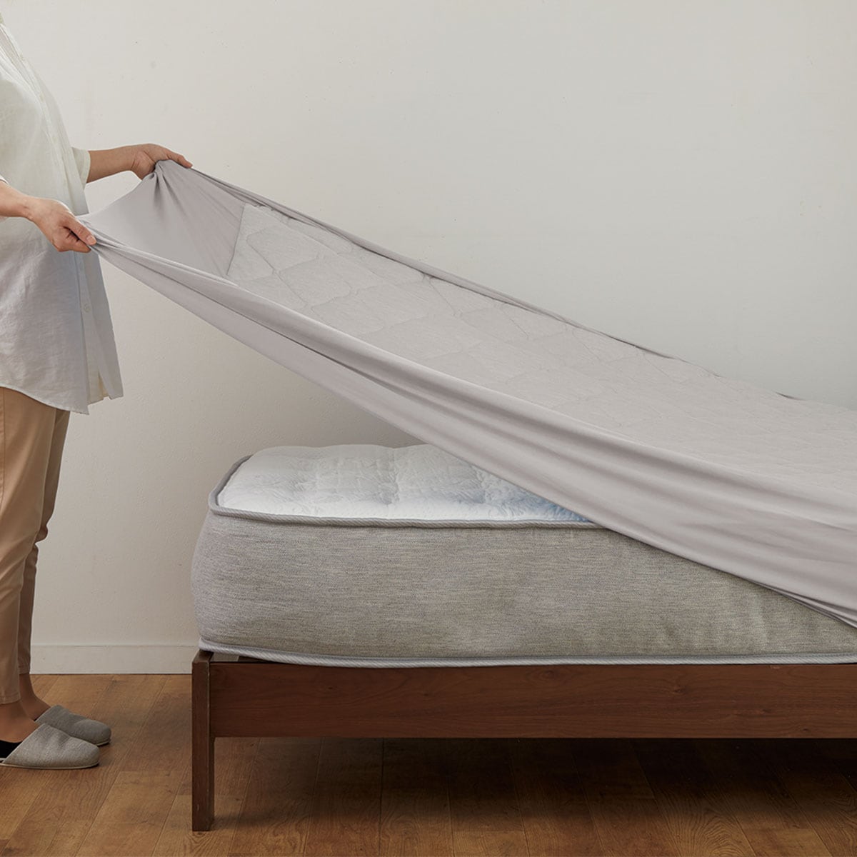 BOXパッド　オーガニックコットン混　セミダブル (OG2 SD GY T01 NF)   【期間限定価格：4/21まで】