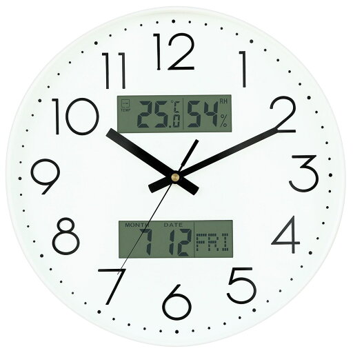 ニトリの電波 夜間停止秒針 日付・曜日・温湿度デジタル表示 掛け時計 (ラテーセ RST ホワイト)(インテリア雑貨)