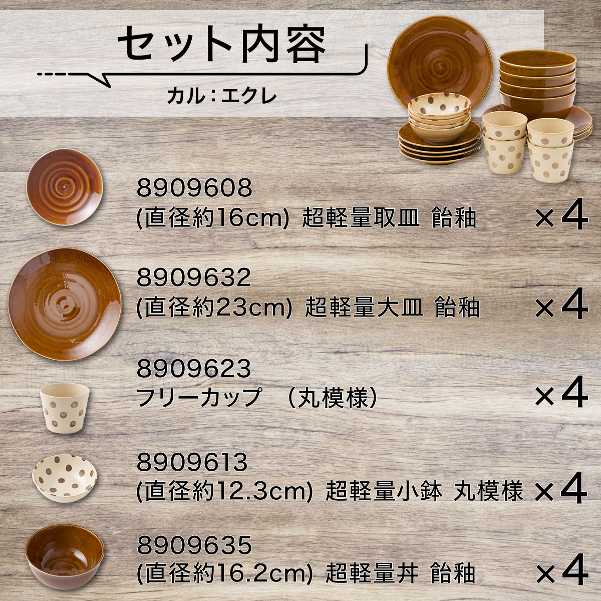 カル：エクレシリーズ 飴釉＋丸模様5種20点セット 軽量 食器  シンプル