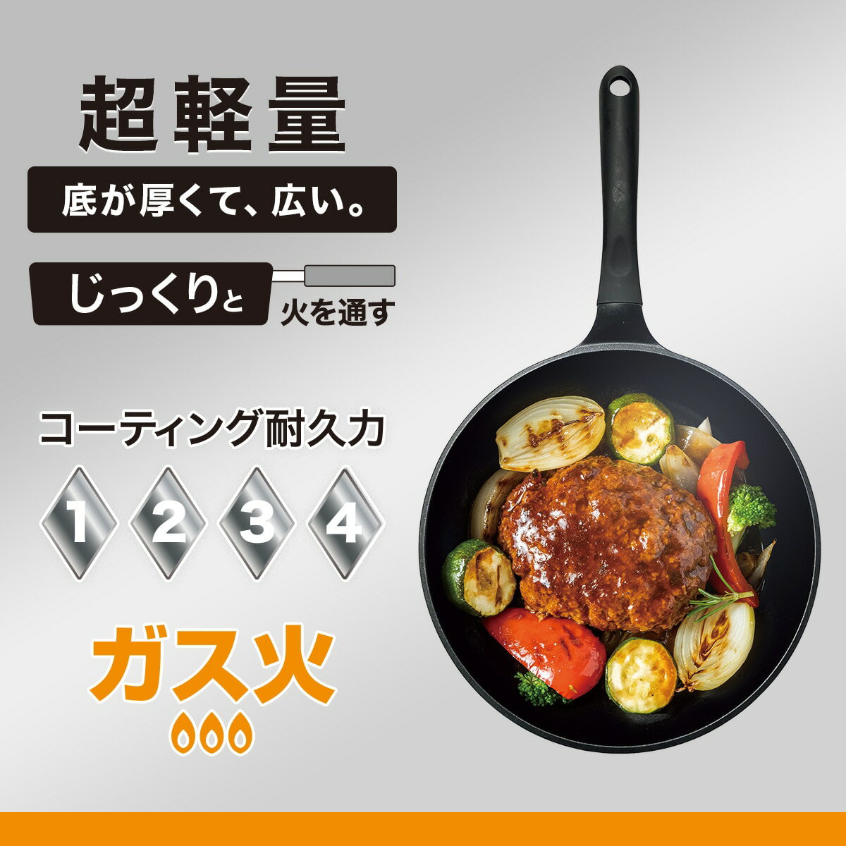 ガス火 底が厚くて広い 超軽量炒め鍋 (24cm KF02)