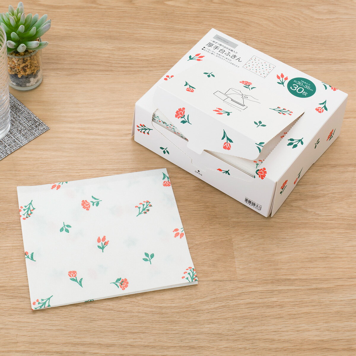 厚手箱入り台ふきん(小花 30枚入り)のサムネイル