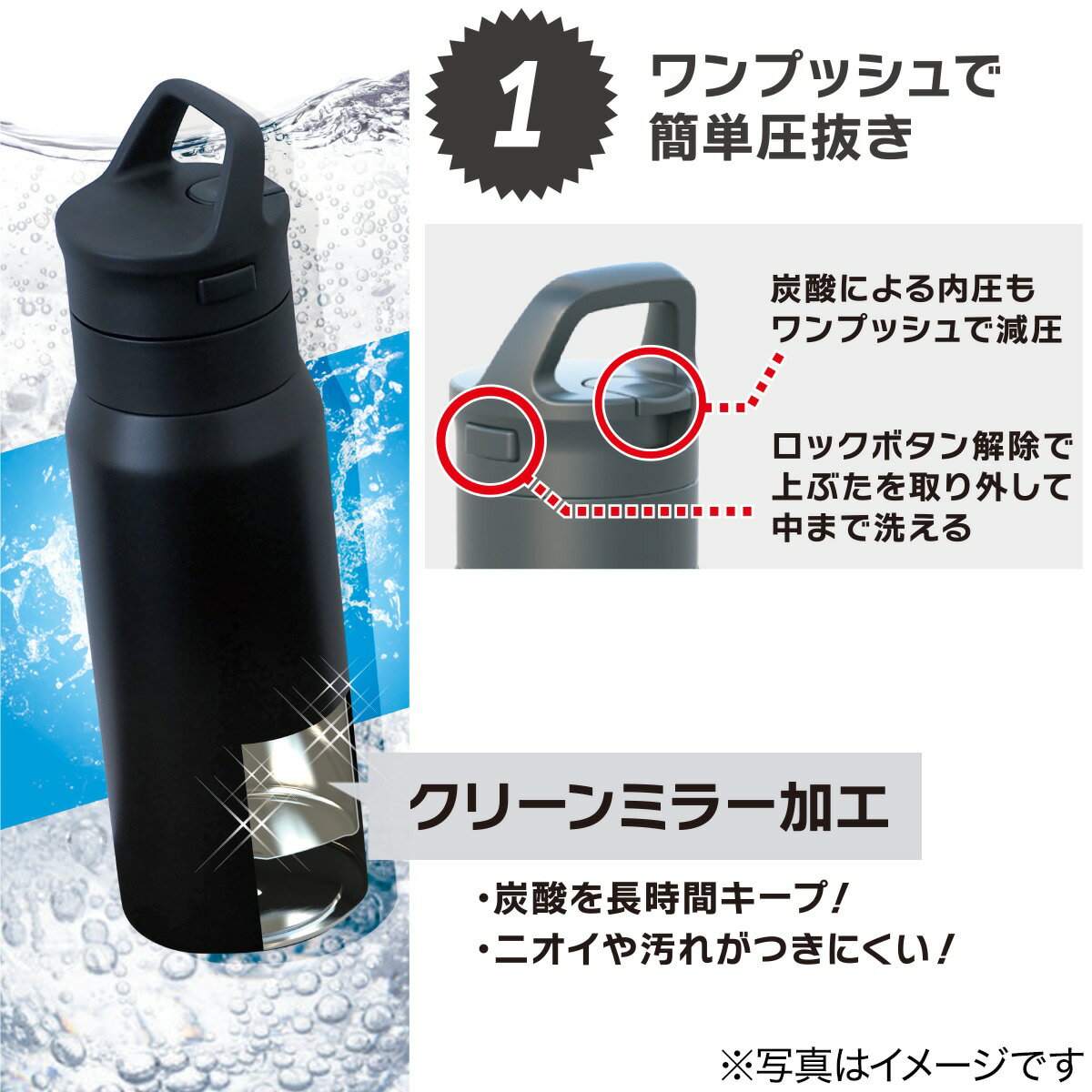 [幅7.4cm] ステンレス炭酸用ボトル(530mL)