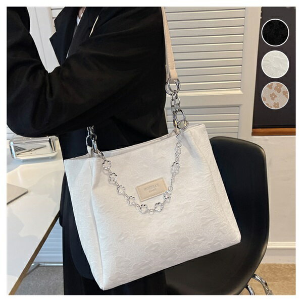 バッグ 花柄 スクエア トートバッグ レディース チェーン ショルダー エコ レザーバッグ トート ファスナー レビュー特典付き