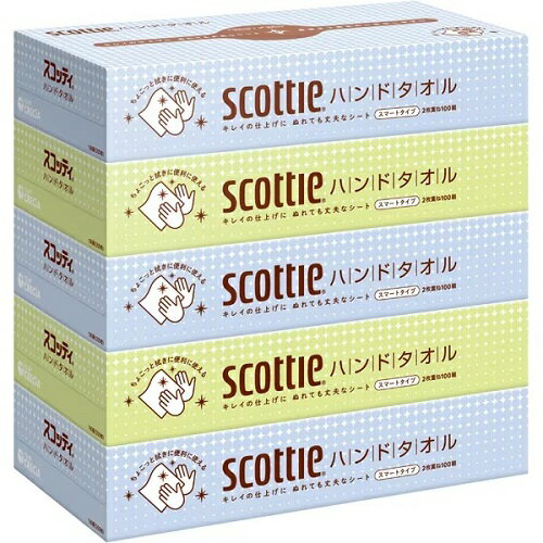 【12個セット】スコッティ ハンドタオル 100 スマートタイプ 1パック(5個入り) 12個 日本製紙クレシア キッチンタオルル クレシア ふきん 箱 ボックス 大容量 買い置き まとめ買い キッチン用品 消耗品 日用品 送料無料 レビュー特典付き