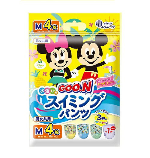 モコモコしないから動きやすい！ ●ズレを気にせず、楽しく水遊び！ ●とっさの固形ウンチをブロック！ 　立体ポケットギャザー。 ※水分の多いゆるいウンチの場合は、漏れ出しを完全に防げるものではありません。 ●超うす吸収体で動きやすい！ ●水に入ってもふくらまない！ ●えらべて楽しい！3柄+いずれか1柄のアロハデザイン！ ●ご自宅や、海・川などの水遊び時に大活躍！ ※プール等の公共施設によっては、ご使用になれない場合がございます。 ※事前に施設管理者にご確認の上、ご使用ください。 ※商品の特性上、吸水ポリマーを採用していないため 　ふつうの紙おむつとして使用することはできません。 ※このパンツは使いきりタイプです。 【品　名】 　　乳幼児用使い捨てスイミングパンツ 【サイズ】 　　M 【身　長】 　　60cm～80cm 【体　重】 　　6kg～12kg 　★上手なサイズの選び方 　・体重はサイズ選びの一つの目安です。 　　同じ体重でもお子様の体型によりフィットするサイズが異なることがあります。 　　体型にあわせて、ぴったりフィットするサイズをお選びください。 【内容量】 　　4枚入×12セット 【素　材】 　　表面材：ポリオレフィン系不織布 　　吸水材：綿状パルプ、吸収紙 　　防水材：ポリオレフィン系フィルム 　　伸縮材：ポリウレタン 　　結合材：スチレン系合成樹脂等 【使用後の処理方法】 ・スイミングパンツに付着した大便はトイレに始末してください。 ・汚れた部分を内側にして丸め、不衛生にならないように処理してください。 ・トイレにスイミングパンツを捨てないでください。 ・外出時に使ったスイミングパンツは持ち帰りましょう。 【使用上の注意】 ・お子様の体調・安全に注意しながらご使用ください。 ・お肌に合わない時は、ご使用を中止し、医師にご相談ください。 ・スイミングパンツを使用しても便尿の流れ出しを完全には防げません。 ・水中での便、尿成分の流れ出し、菌の感染を防ぐものではありません。 ・公共の施設によっては、ご使用になれない場所があります。 ・吸水ポリマーが含まれていませんので、通常の紙おむつとしては、 　ご使用になれません。 ・お子様がスイミングパンツを口に入れたりしないよう、 　お子様の手の届かない場所に保管してください。 ・暖房器具の近く等、高温になる場所や車内での長時間の保管は避けてください。 ・使いきりタイプの水着ですので、洗濯しないでください。 　あやまって洗濯した場合、スイミングパンツの中身が他の衣類につく事がありますが、 　その場合は水で充分に洗い流してください。 ・汚れたスイミングパンツは、こまめに交換してください。 ・ご使用後のスイミングパンツの廃棄方法は、お住まいの地域のルールに従ってください。 ・誤って口に入れたり、のどにつまらせることのないよう保管場所に注意し、 　使用後はすぐに処理してください。 ★保管上の注意 ・開封後は、ほこりや虫が入らないよう、衛生的に保管してください。 ※北海道・沖縄・離島エリアへの配送はお受けしておりません ※商品のリニューアルについて、商品パッケージ画像やアテンションシール、キャッチコピー・文言は予告なく変わることがあります スイミングパンツの販売です （その他掲載品は販売品ではございません）商品詳細 注意事項 お色味について なるべく実物と色見を近づけて撮影を行っておりますが、お客様のスマホ、パソコンのディスプレイ環境において実物との色合いに差が発生しますことをご理解の上ご注文下さい。 注意事項 商品のリニューアルに伴い、商品パッケージ画像やアテンションシール、キャッチコピー・文言は予告なく変わることがあります。 注意事項 申し訳ありませんがラッピング・包装・熨斗紙（掛け紙）等の対応は承っておりません。あらかじめご了承ください。 注意事項 在庫状況により、商品を提供できない場合もございます 注意事項 誠に恐れ入りますが、北海道・沖縄県・離島地域への発送はお受けしておりません 注意事項 商品到着後、数量および破損品等の検品をお願いいたします。 注意事項 色味、サイズ感、生地感、着用感など、お客様のイメージと相違があるお客様のご都合による返品・交換をお受付できかねますので、予めご了承ください。 注意事項 不可