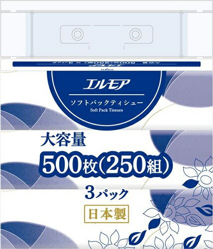 【24個セット】カミ商事 エルモア ソフトパック ティシュー 大容量 1パック(3個入り) 24個  ...