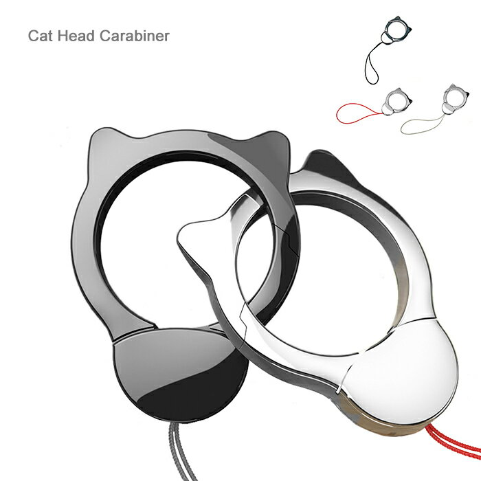 フィンガーリング スマホストラップ 猫耳 ねこ 落下防止 金属製 スマホリング カラビナ フック 携帯ストラップ 紛失防止 1
