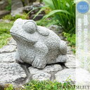【蛙】カエル 白御影石 花崗岩 中国産 自然石 全高H≒200 × 幅W≒200 × 奥行D≒300mm(13.2kg) 庭石 置き物 置物 動物 天然石 縁起...