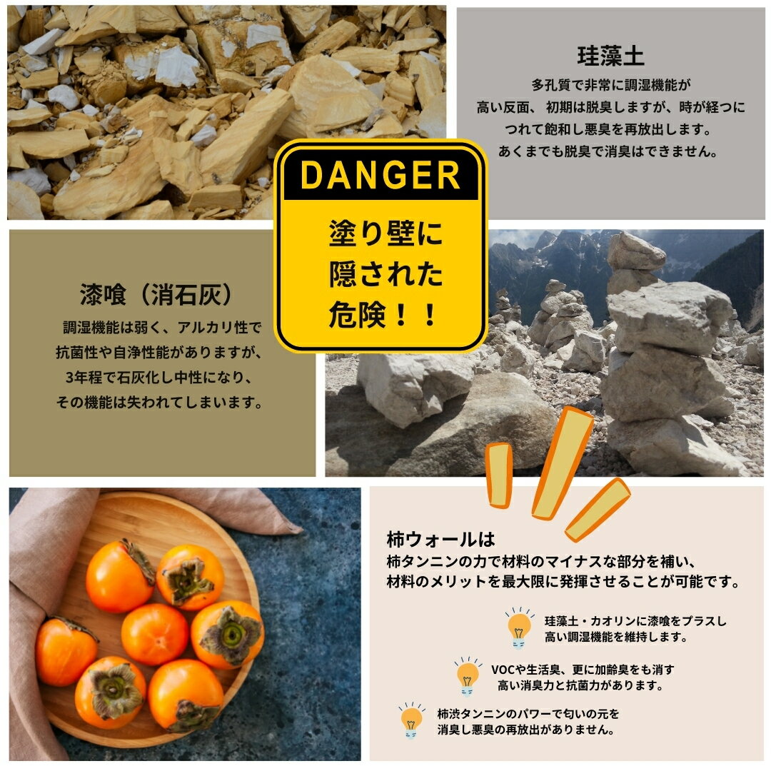 DIY塗り壁簡単柿渋塗り壁抗菌消臭調湿防カビリフォーム塗り壁材天然素材自然素材珪藻土漆喰12色日本製送料無料【手でぬろうよ柿ウォール】(練済みペーストタイプ)20kg