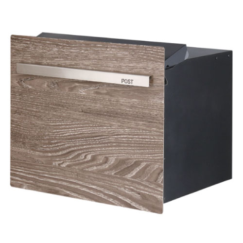 郵便ポスト・ノイエキューブ ウッド シャビ—テイスト（ロング/埋め込み仕様：ウッド/チェスナット）[P-..