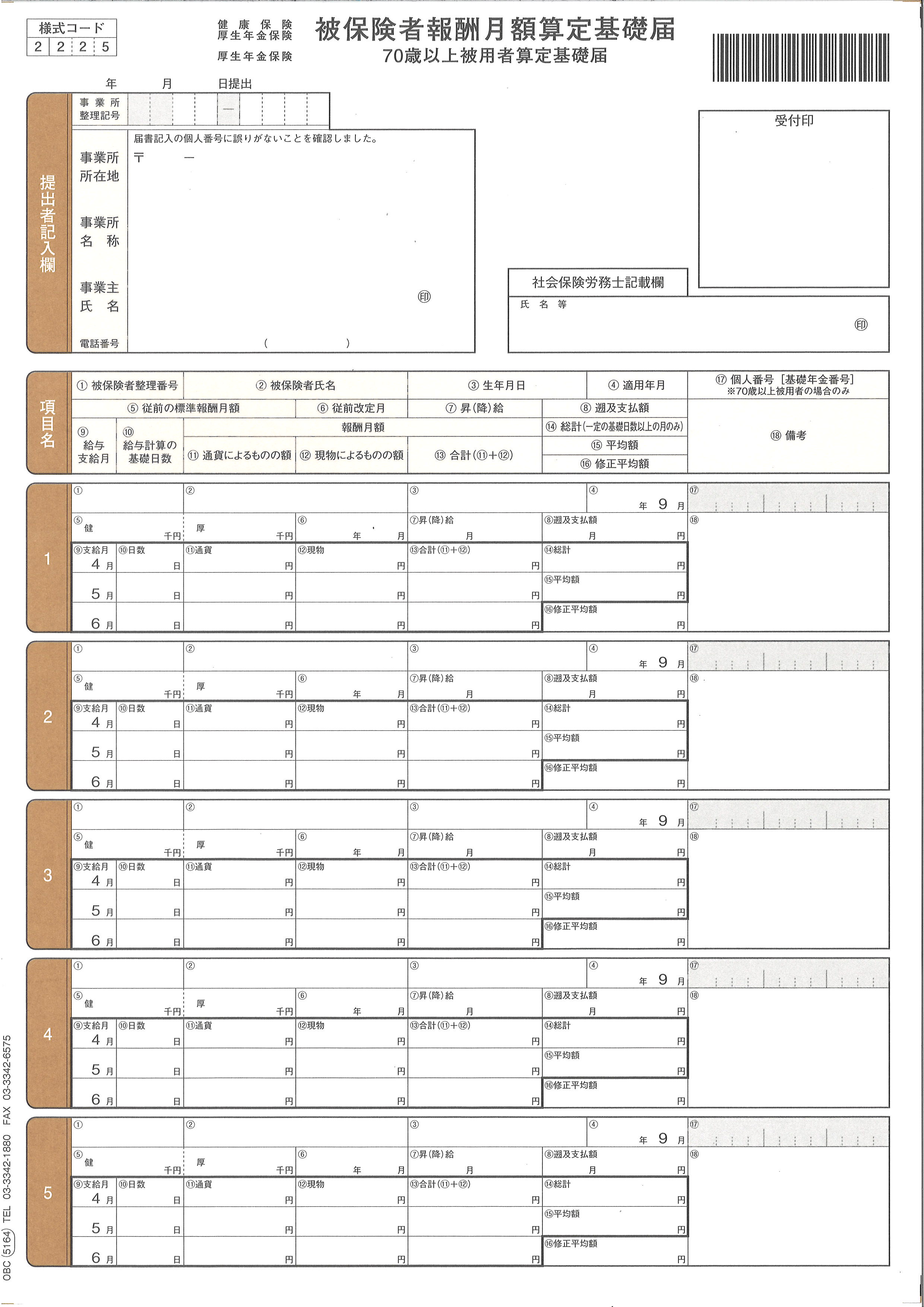 楽天税務会計ソフト　NJ Direct Shop5164（旧 4208）単票被保険者算定基礎届 A4