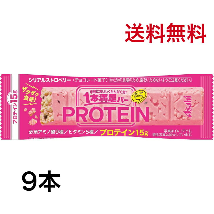 アサヒグループ食品 1本満足バー プロテインストロベリー 1本×9本 プロテインバー【日本全国送料無料】ネコポス（配送日時指定不可）