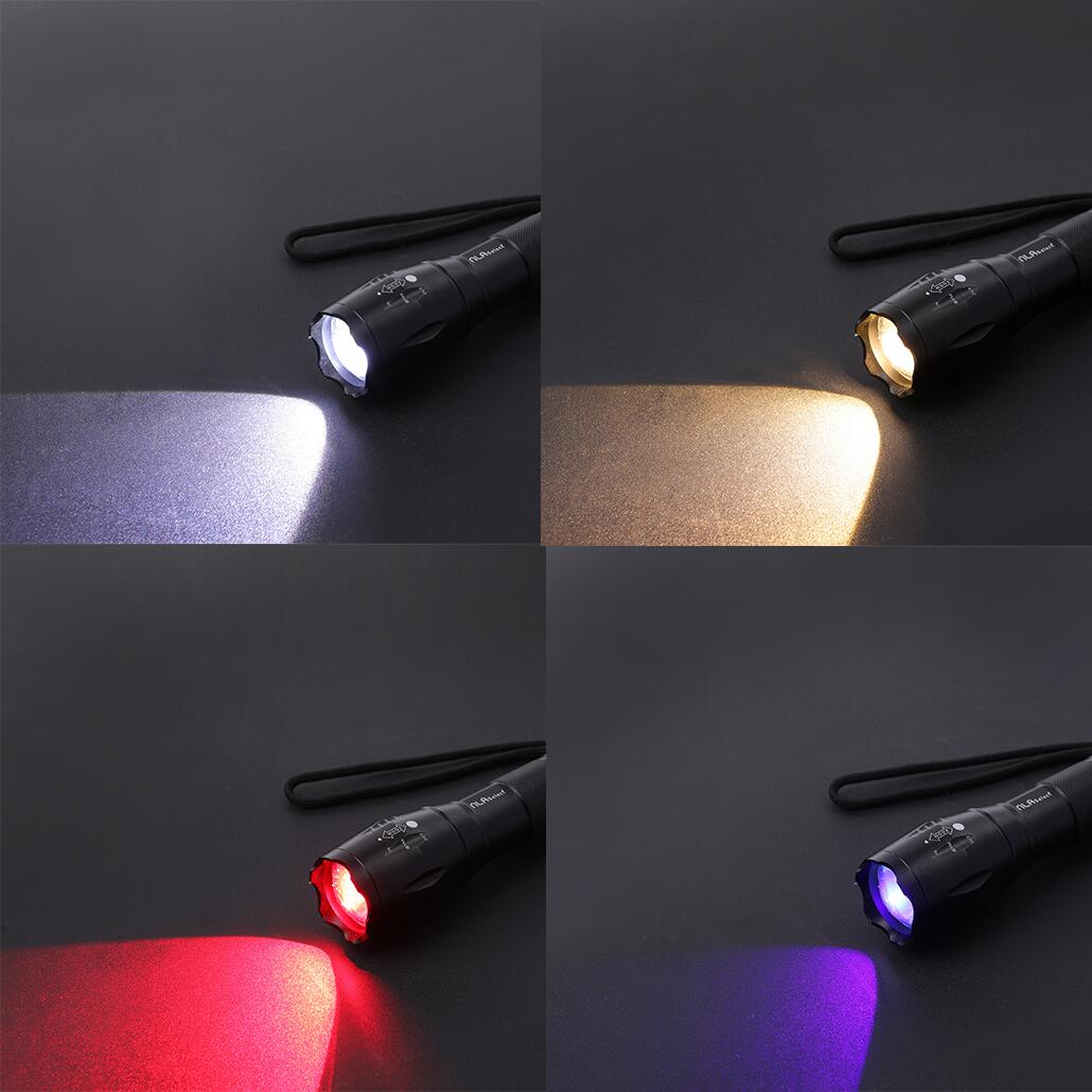 LED懐中電灯 4色仕様 (白・黄色・赤・UV)ハンドライト 調光機能付 単4電池対応