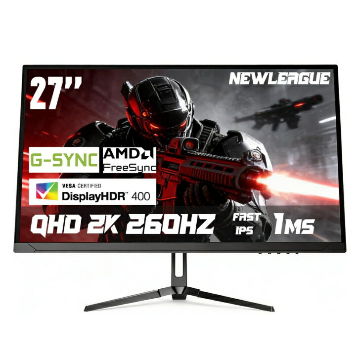 Other - NEWLEAGUE ゲーミングモニター 27インチ 2K QHD(2560×1440), FAST IPSパネル, 260Hz，応答速度1ms,FreeSync＆G-Sync対応, 120％sRGB, HDR400認証, 低ブルーライト,フリッカーフリー, HDMI2.0×2 / DP1.4×2 ，3年保証 HYPER 27Q24O 固定型スタンド