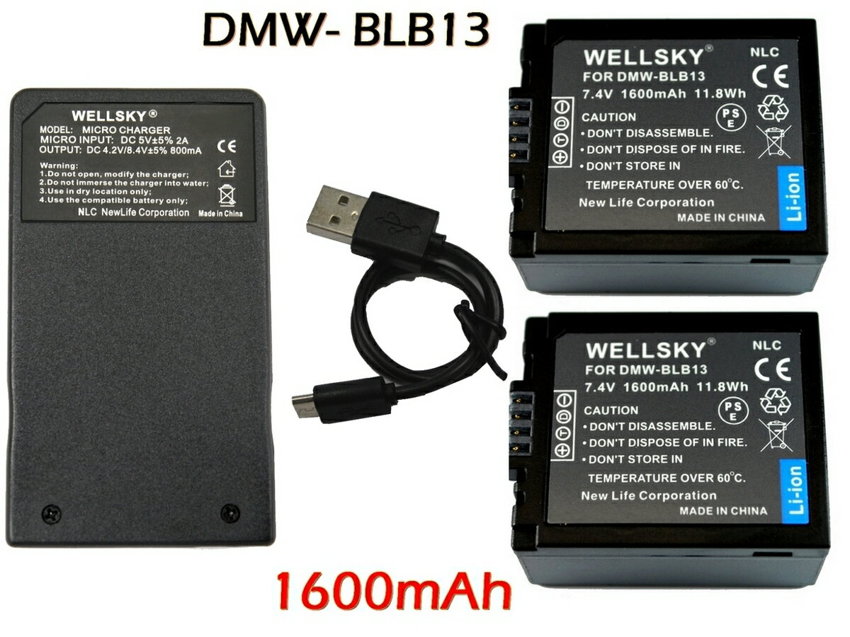 DMW-BLB13 互換バッテリー 1600mAh 2個 &  USB Type C 急速 互換充電器 バッテリーチャージャー DE-A43A 1個  純正品と同じよう使用可能 残量表示可能 Panasonic パナソニック LUMIX ルミックス DMC-GH1 DMC-G1 DMC-GF1 DMC-G2 DMC-G10