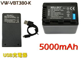 VW-VBT380 VW-VBT380-K 互換バッテリー 5000mAh 1個 ＆ [ 超軽量 ] USB Type-C 急速 互換充電器 バッテリーチャージャー VW-BC10 VW-BC10-K 1個 [ 2点セット ] [ 純正品と同じよう使用可能 残量表示可能 ] Panasonic パナソニック HC-WZXF1M HC-VX992MS