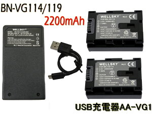 BN-VG114 BN-VG107 BN-VG108 BN-VG109 BN-VG119 互換バッテリー 2個 ＆ AA-VG1 [ 超軽量 ] USB 急速 バッテリーチャージャー 互換充電器 1個 [ 3点セット ] 純正品と同じよう使用可能 残量表示可能 純正品と同じよう使用可能 [ Jvc Victor ビクター ]