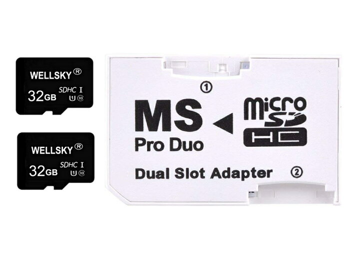 東芝製チップ 採用オリジナルブランド micro SDHC 32GB Class10 クラス10 UHS-I U1 2枚 & メモリースティック ProDuo 変換アダプター 1枚 [ メモリースティック Pro Duo mark2 64GB Memory Stick Pro Duo 64GB ] NP-FV70 PSP NP-BX1