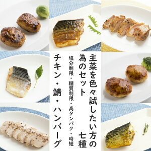 【主菜 7種を全て試したい方用セット 7食分】 ハンバーグ チキン さかな 鯖 健康に気を使った 無添加 栄養 高齢者 冷凍 食品 塩分制限 糖質制限 塩分控えめ 高たんぱく 時短 手軽な 簡単 便利 冷凍総菜 時短 早くて便利 弁当用 健康総菜 冷凍総菜 電子レンジ デリ