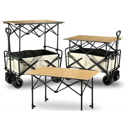 ☆天板の高さ調節可能☆ 大容量 机になるアウトドアワゴン 折り畳み式 コンパクト収納 耐荷重200kg キャ..