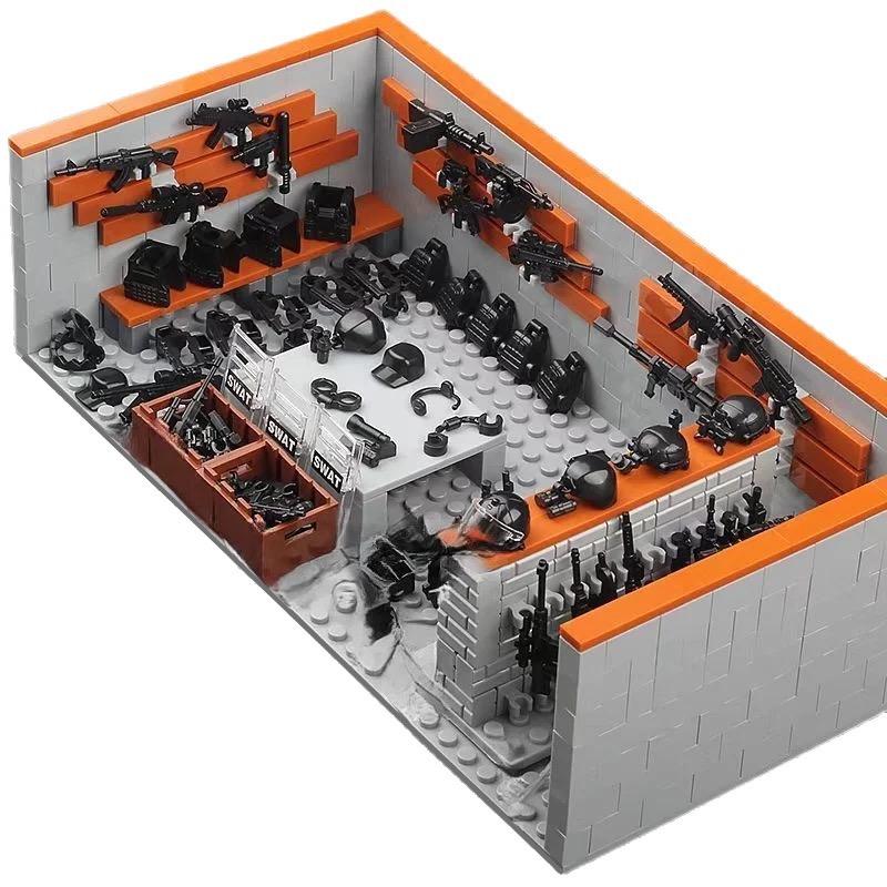 レゴ互換 基地 武器庫 ミニフィグ付き 武器 大量 軍隊 兵隊 警察 SWAT ミリタリー 戦争 LEGO対応