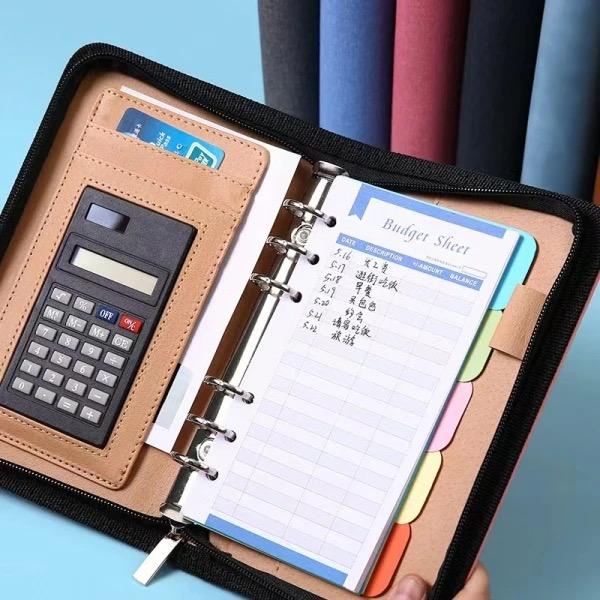 ☆多機能手帳☆ A6サイズ ビジネス手帳 電卓 カード入れ ファスナー 領収書ポケット ...